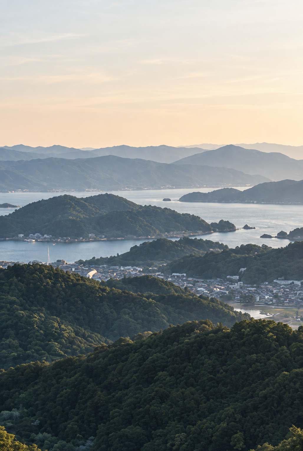 三重の山並みと海